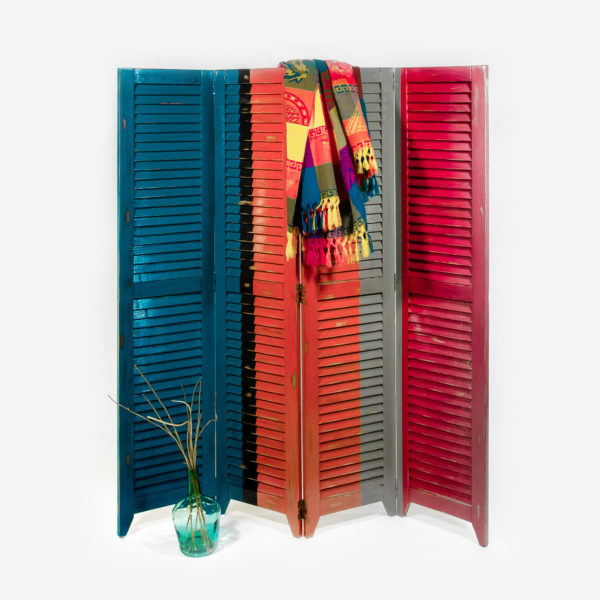 Paravent design bois massif coloré effet vieilli meuble éthique