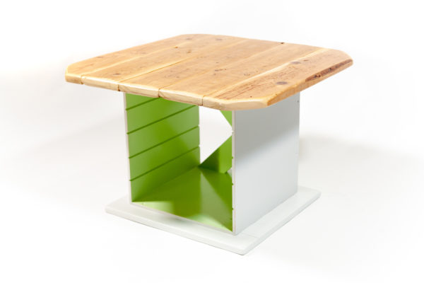 Table basse carrée bois massif verte grise rangement meuble éthique