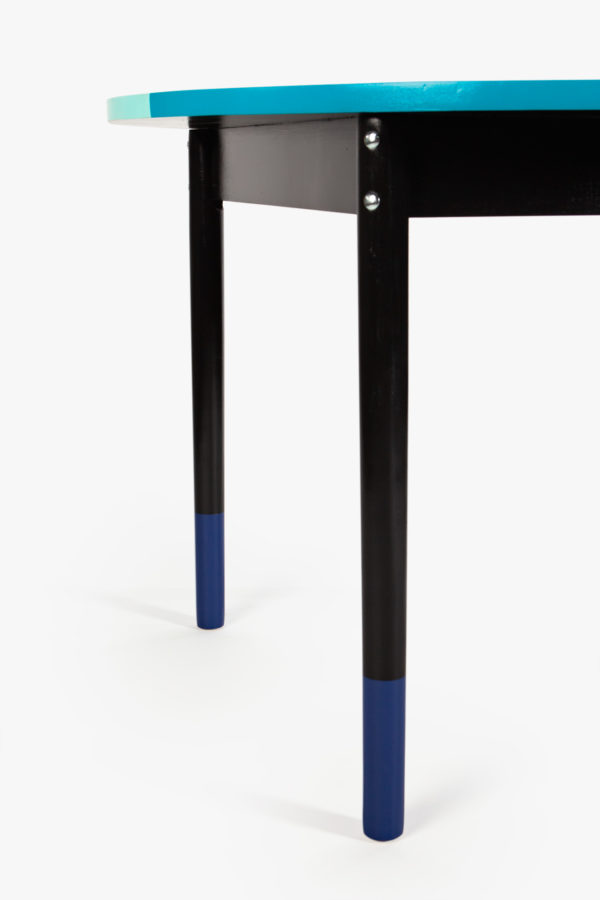 Table à manger bois design bleu noir et pieds démontables