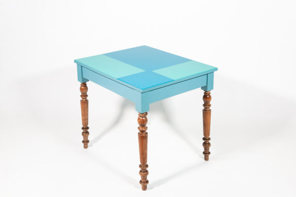 Table bureau bois design bleu-vert écoresponsable