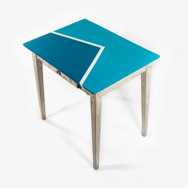 Table bureau bleue design rustique meuble écoresponsable