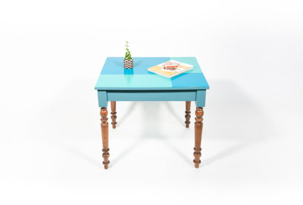 Table bureau bois design bleu-vert écoresponsable