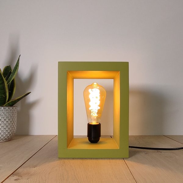 Lampe rectangulaire design d'ambiance bois massif et vert olive
