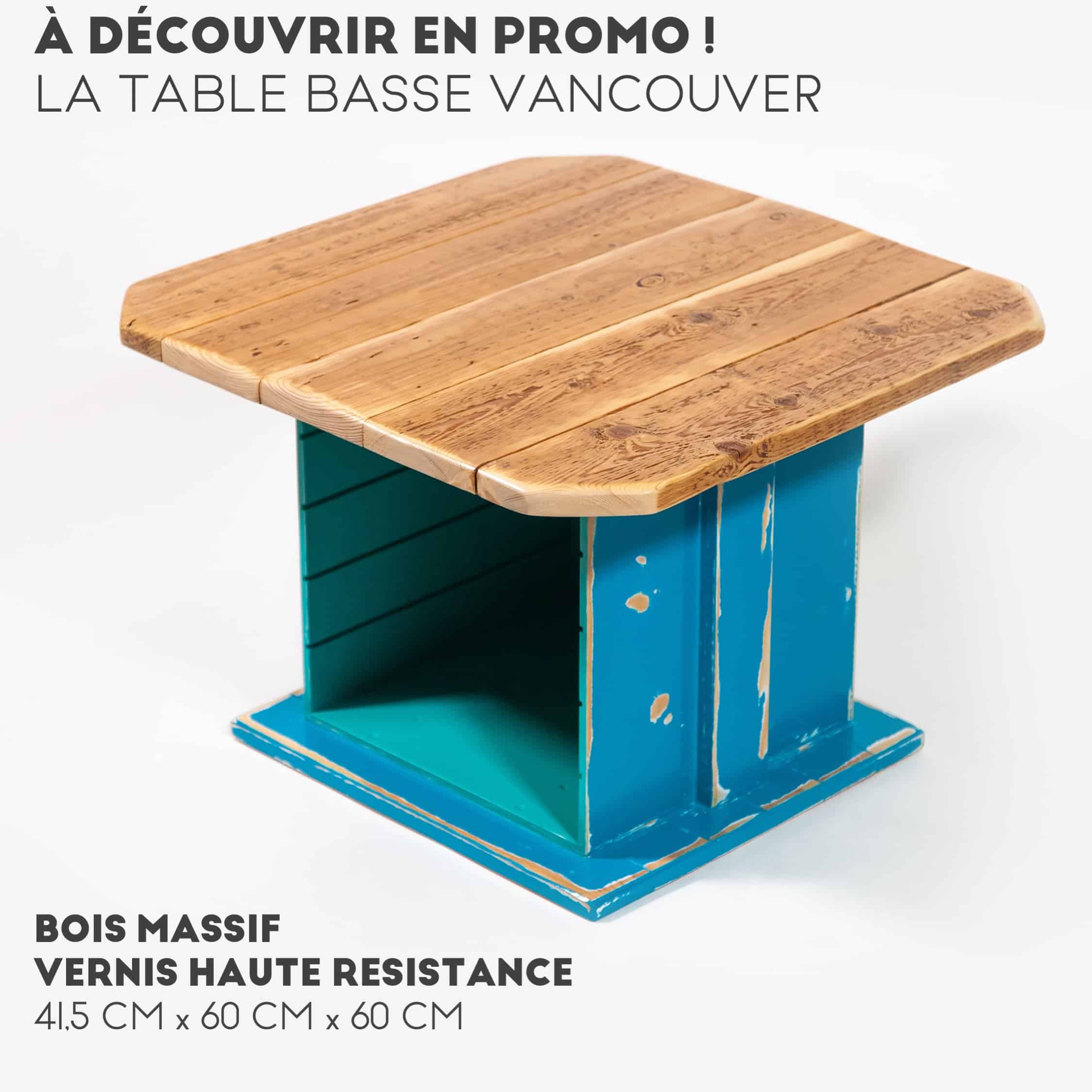 Table basse bois massif rangement au style vintage et coloré